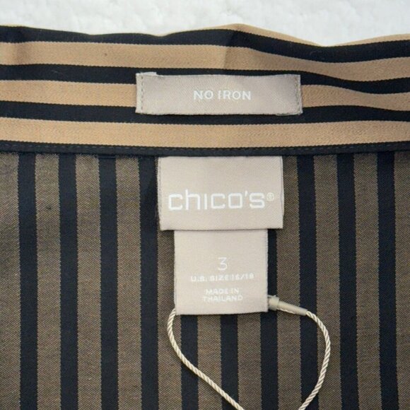 Chico's No Iron Sateen Striped Blouse Travel Office Tan Black Size 3 US 16/18 - Picture 10 of 13